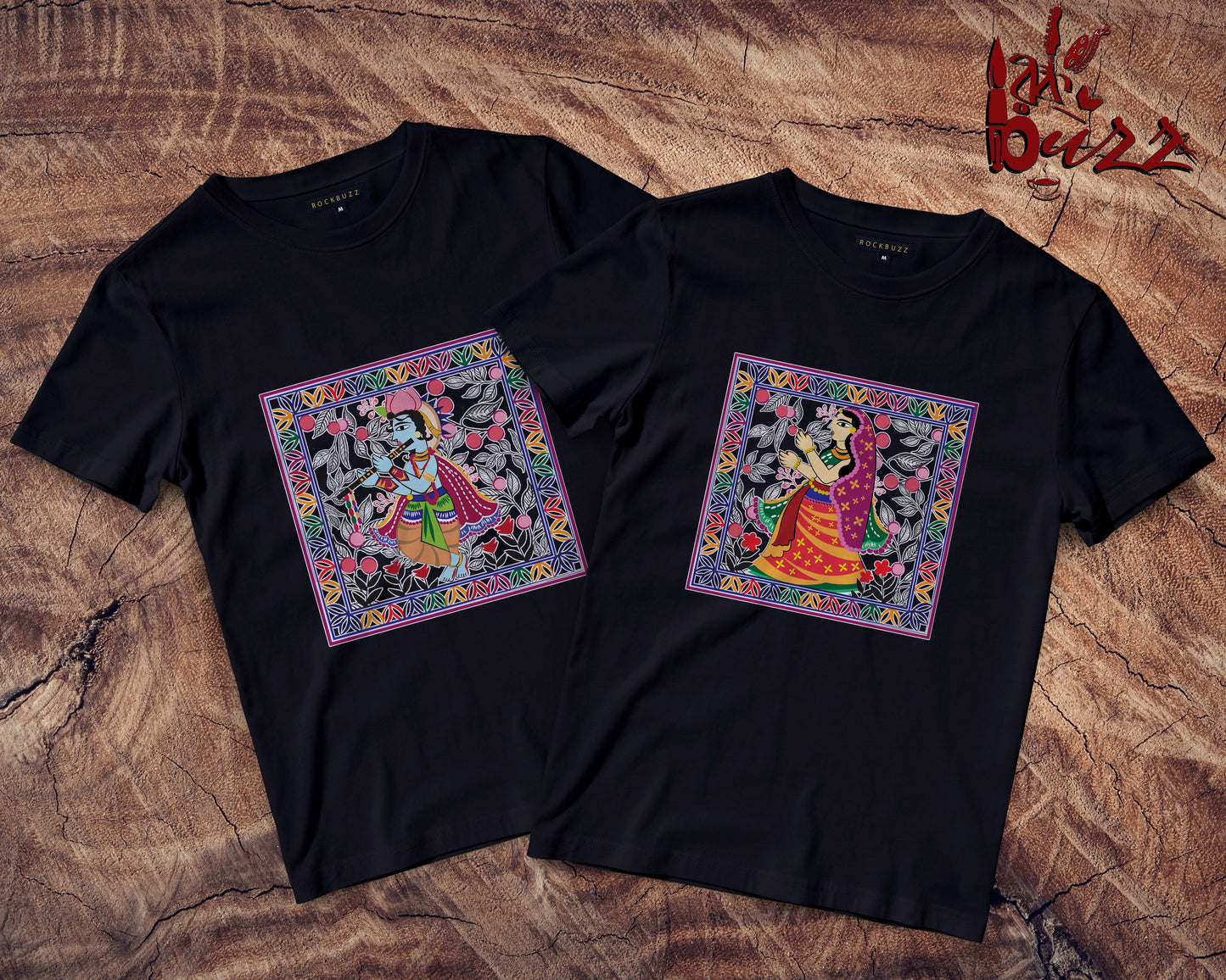 Radha Krishna Madhubani Art Couple tshirt