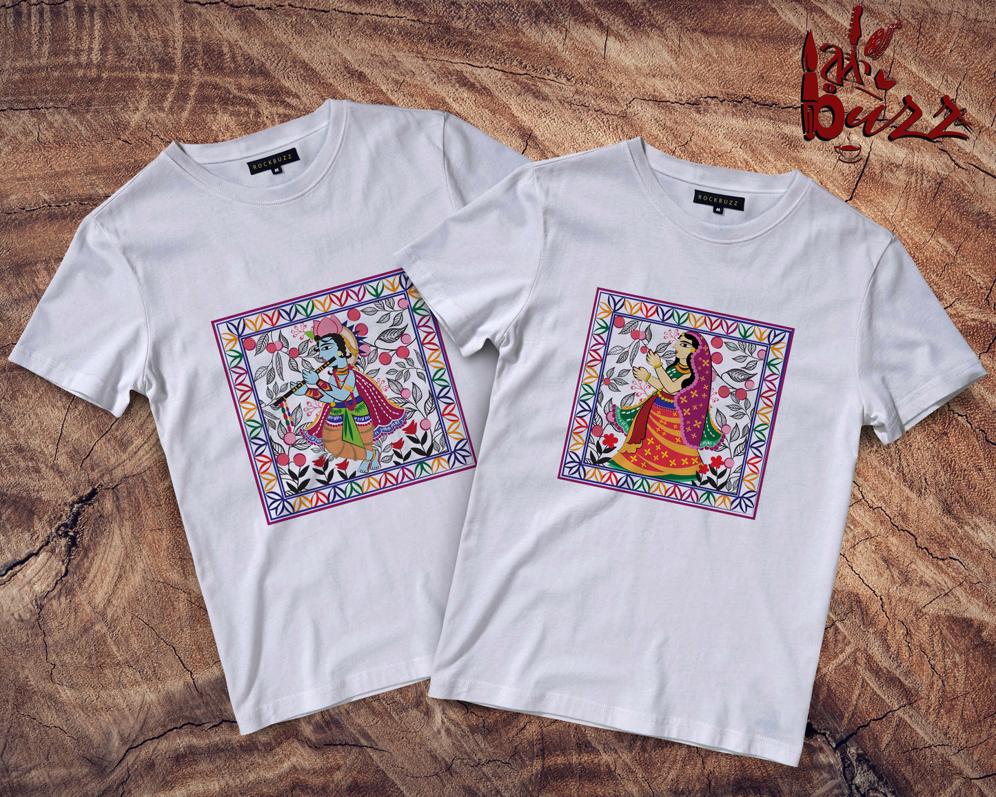 Radha Krishna Madhubani Art Couple tshirt