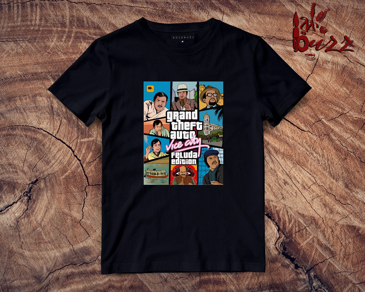 Feluda in vice city captioned printed tshirt