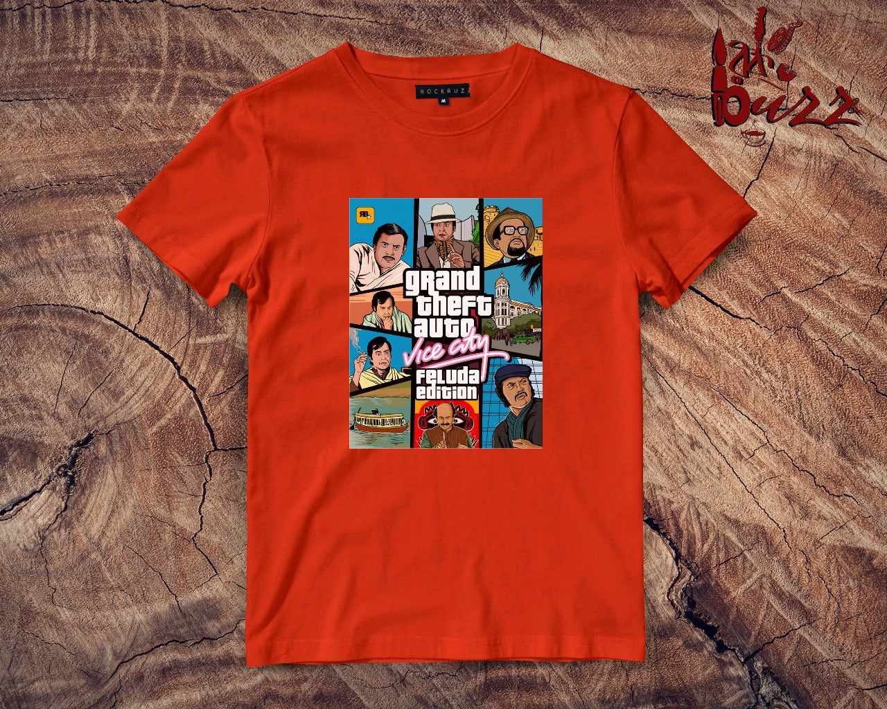 Feluda in vice city captioned printed tshirt
