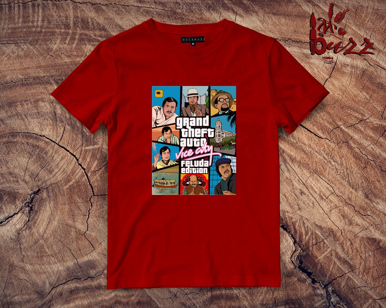 Feluda in vice city captioned printed tshirt