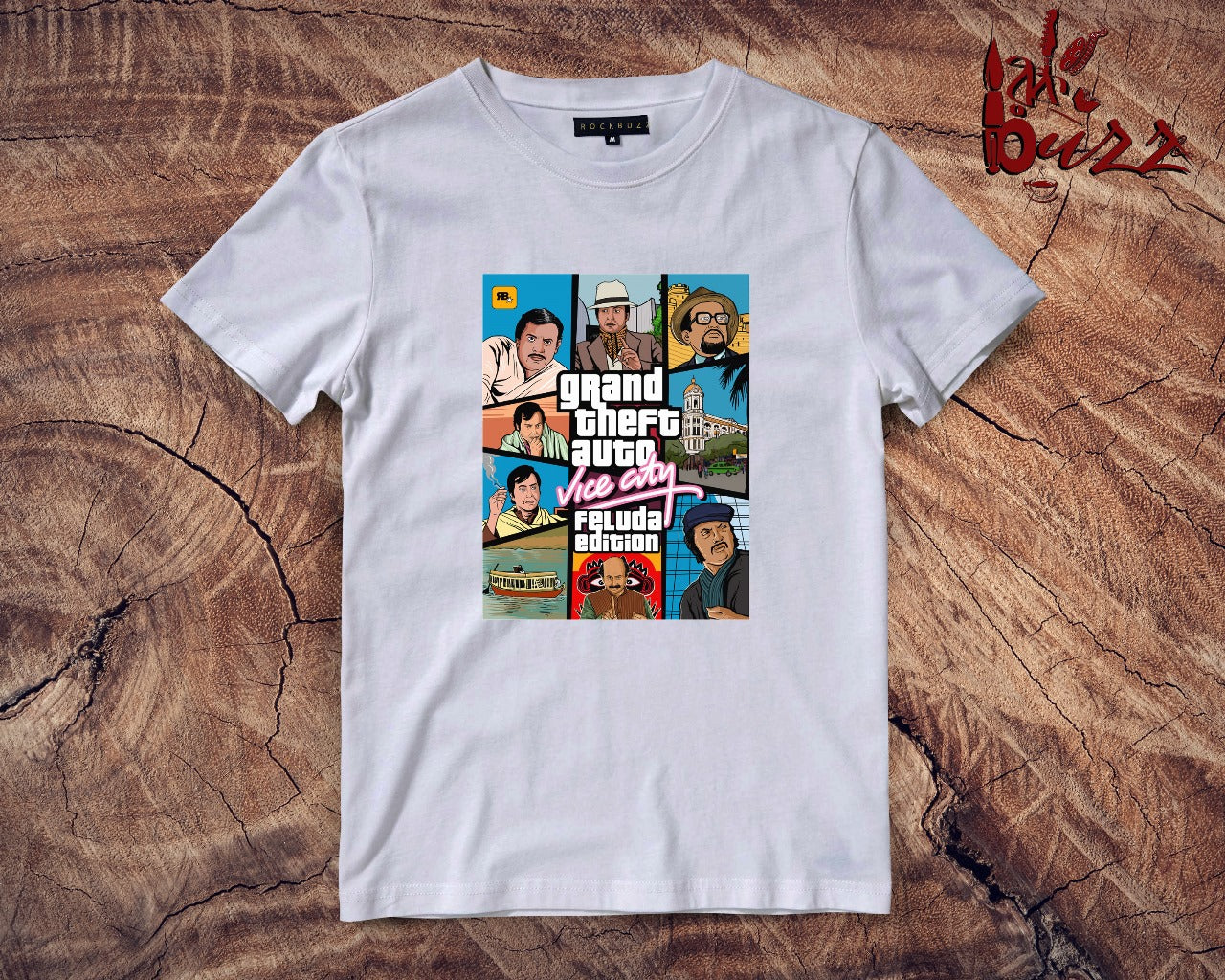 Feluda in vice city captioned printed tshirt