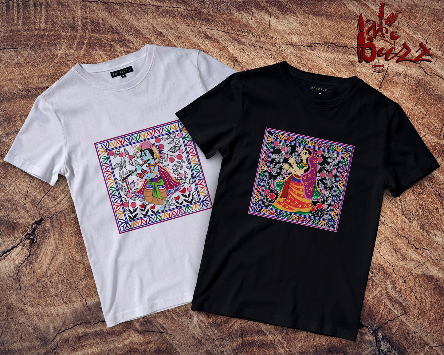 Radha Krishna Madhubani Art Couple tshirt