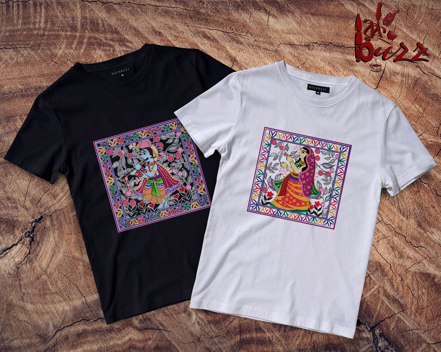 Radha Krishna Madhubani Art Couple tshirt