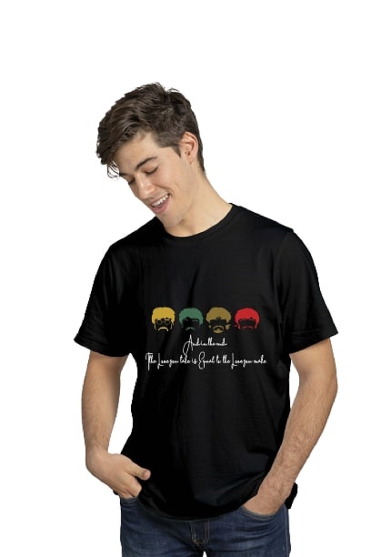 The Beatles face and lyrics captioned tshirt