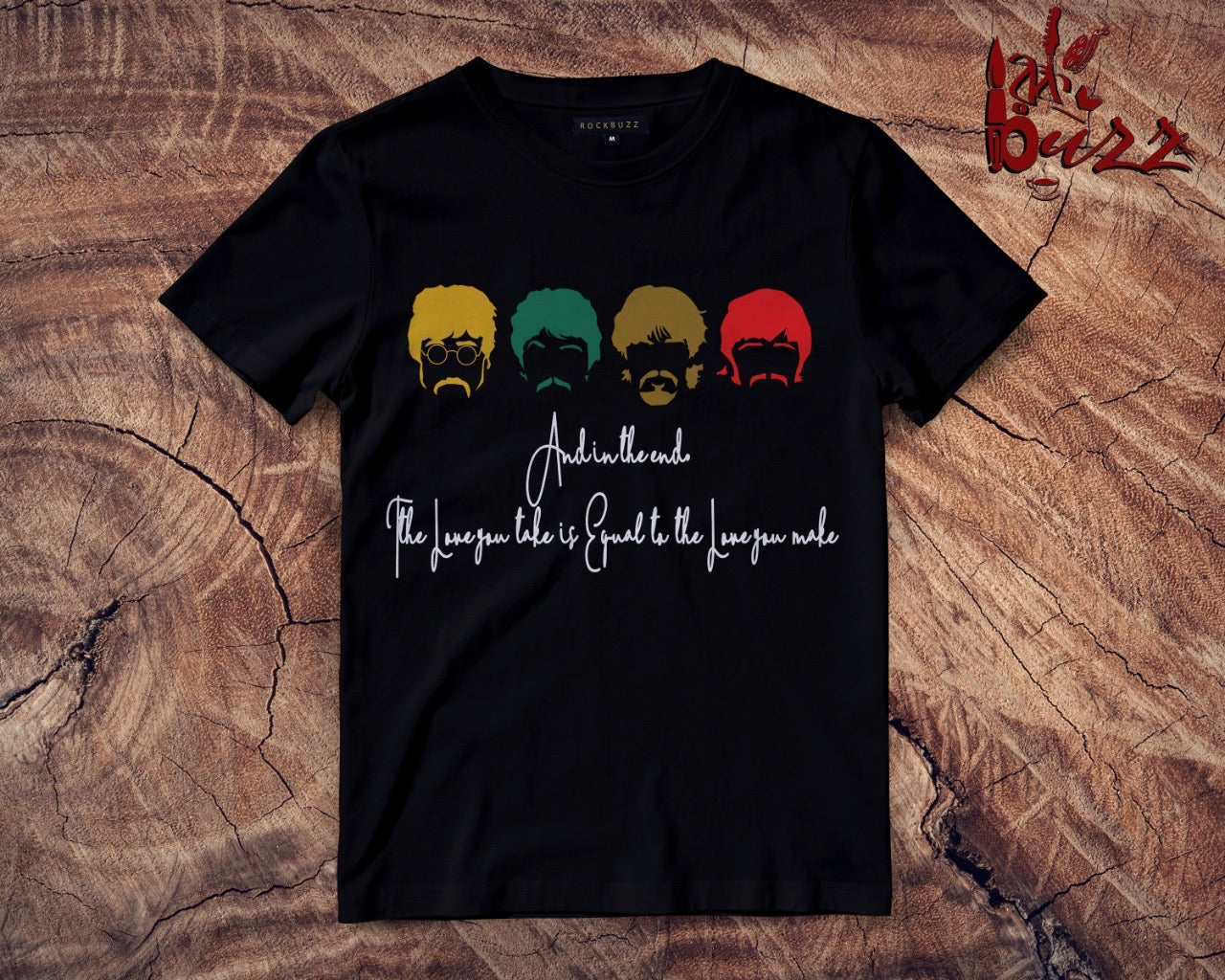 The Beatles face and lyrics captioned tshirt