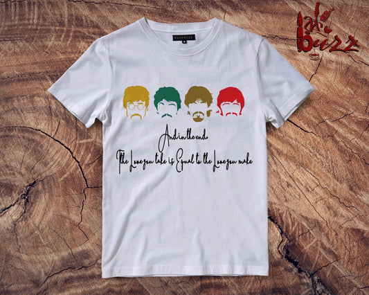 The Beatles face and lyrics captioned tshirt